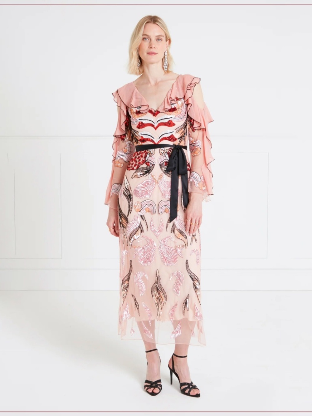 $3910 Temperley London ‘Amaya’ Embellished Rosewater Ruffle Runway Midi Dress - Picture 3 of 15